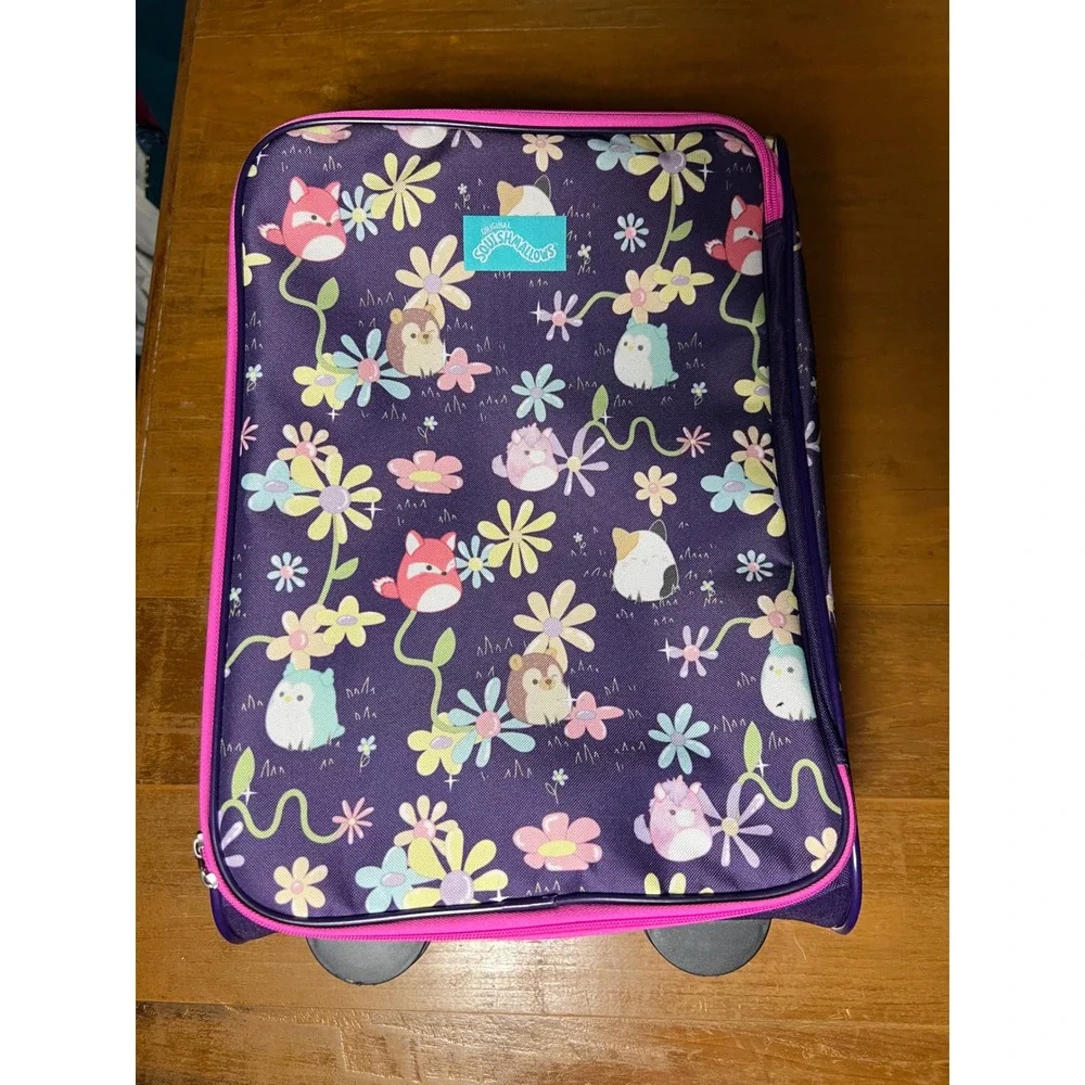 Squishmallows Kids Rolling Suitcase Purple Floral Character Softside Luggage